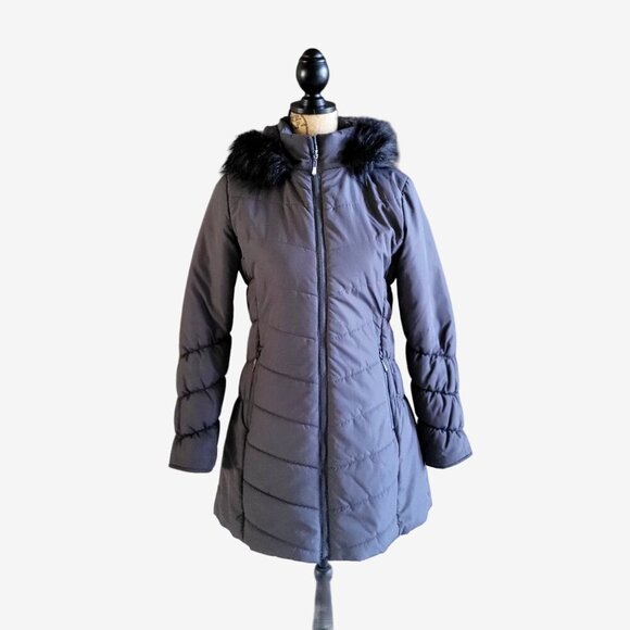 Maralyn & Me Juniors' Faux-Fur-Trim Hooded Puffer Charcoal Coat - M - Picture 3 of 9